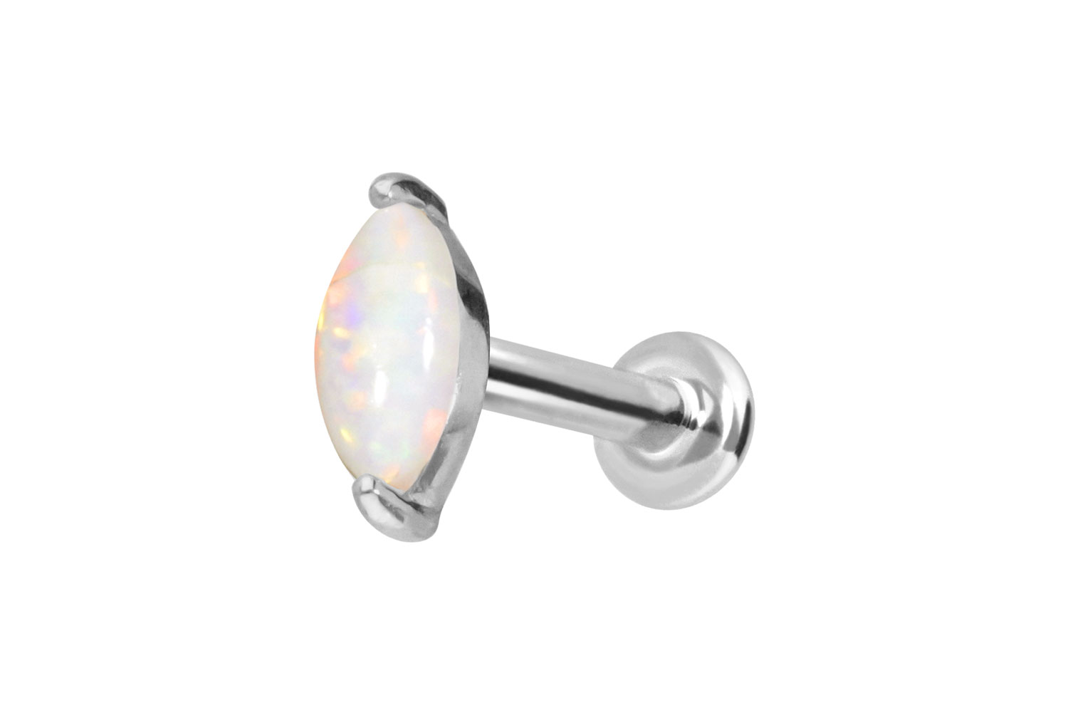 14 Karat Gold Labret Piercing mit Push Fit OVALER SYNTHETISCHER OPAL